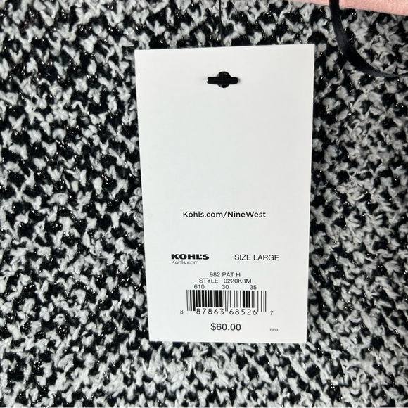 Nine West Women’s Large Clean Collar Coatigan Black White & Silver Sweater NWT - Picture 3 of 16